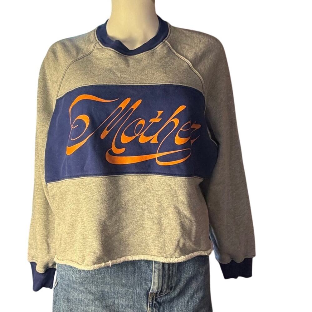 MOTHER The Boost Crop Slice Grey Blue Sweatshirt Size Small